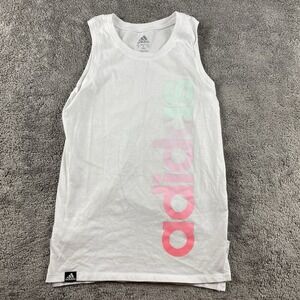 Adidas Muscle Tank Top‎ Shirt Girls Small 7/8 White Logo Pink